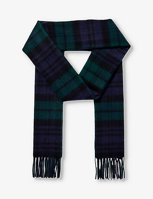 JOHNSTONS: Tartan fringed-trim cashmere scarf