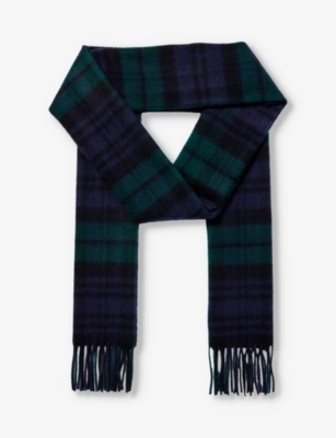 Johnstons Mens Black Watch Tartan Fringed-trim Cashmere Scarf