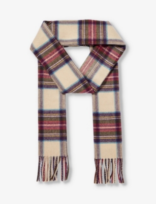 JOHNSTONS: Fringe-trim tartan cashmere scarf