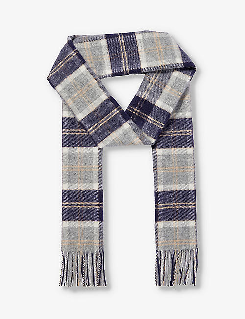 JOHNSTONS: Fringe-trim tartan cashmere scarf