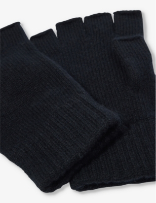 Shop Johnstons Mens Black Fingerless Ribbed Cashmere Gloves