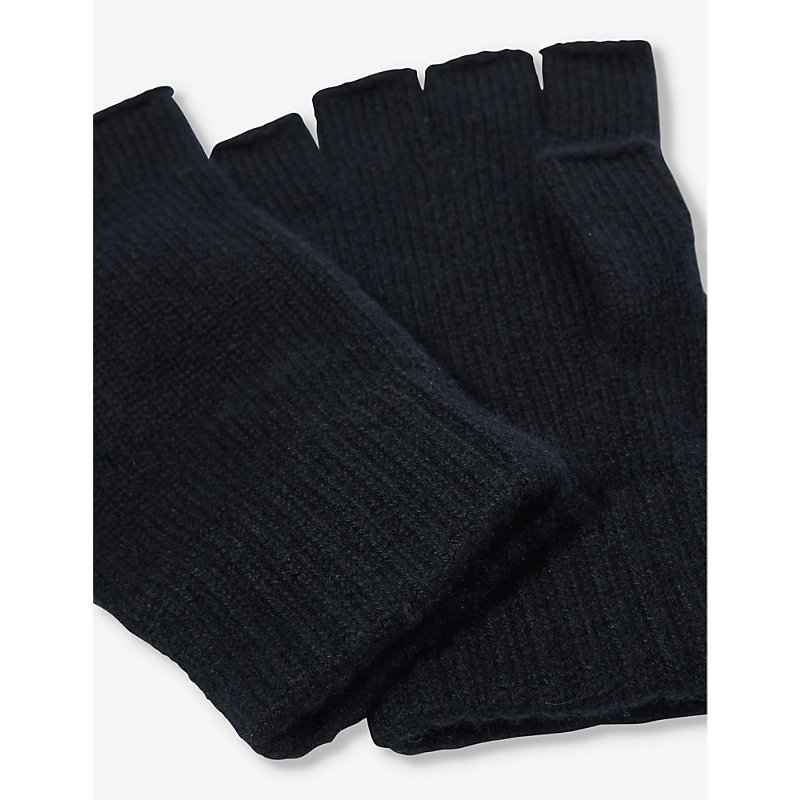 Shop Johnstons Mens Black Fingerless Ribbed Cashmere Gloves