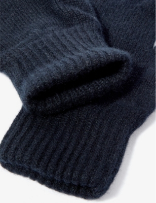 Shop Johnstons Mens Black Ribbed-cuff Knitted Cashmere Gloves