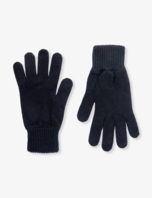 Johnstons Mens Black Ribbed-cuff Knitted Cashmere Gloves
