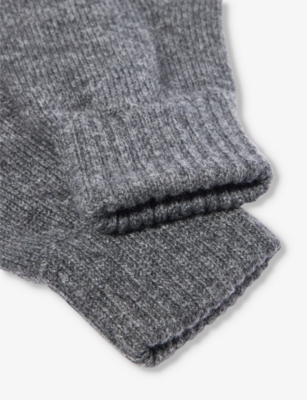 Shop Johnstons Men's Sfa Mid Grey Ribbed Brushed-texture Cashmere Gloves