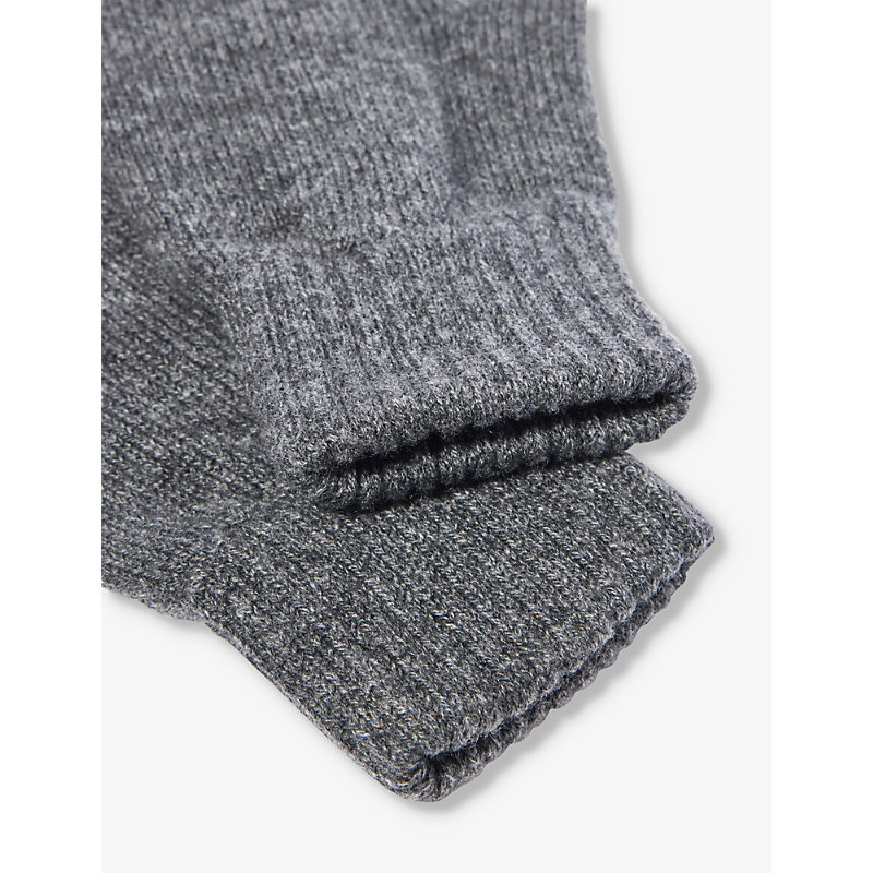 Shop Johnstons Men's Sfa Mid Grey Ribbed Brushed-texture Cashmere Gloves