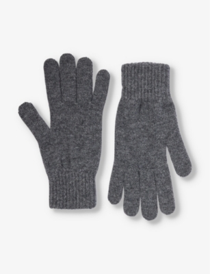 Johnstons Mens Sfa Mid Grey Ribbed Brushed-texture Cashmere Gloves