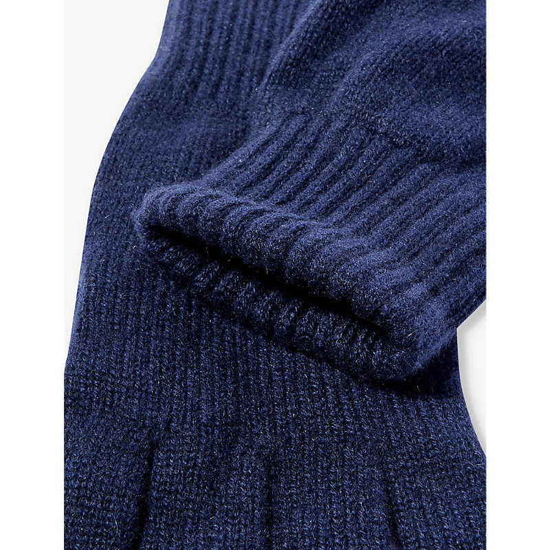 Shop Johnstons Mens Navy Ribbed-cuff Knitted Cashmere Gloves