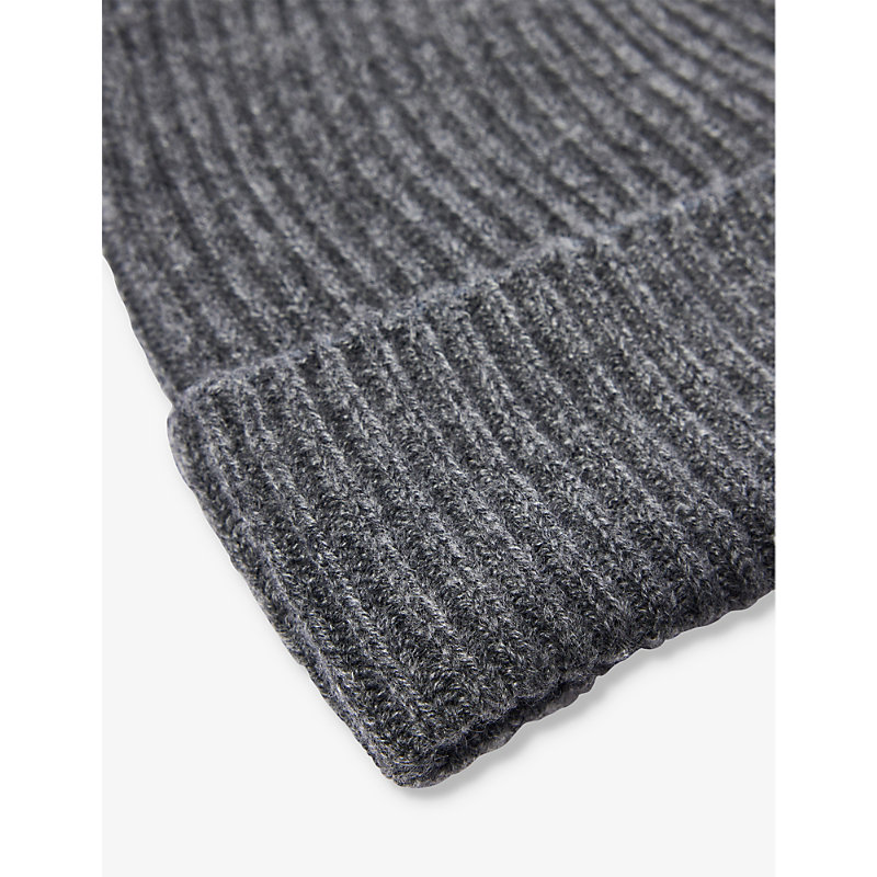 Shop Johnstons Mens Sfa Mid Grey Ribbed-knit Folded-brim Cashmere Beanie Hat
