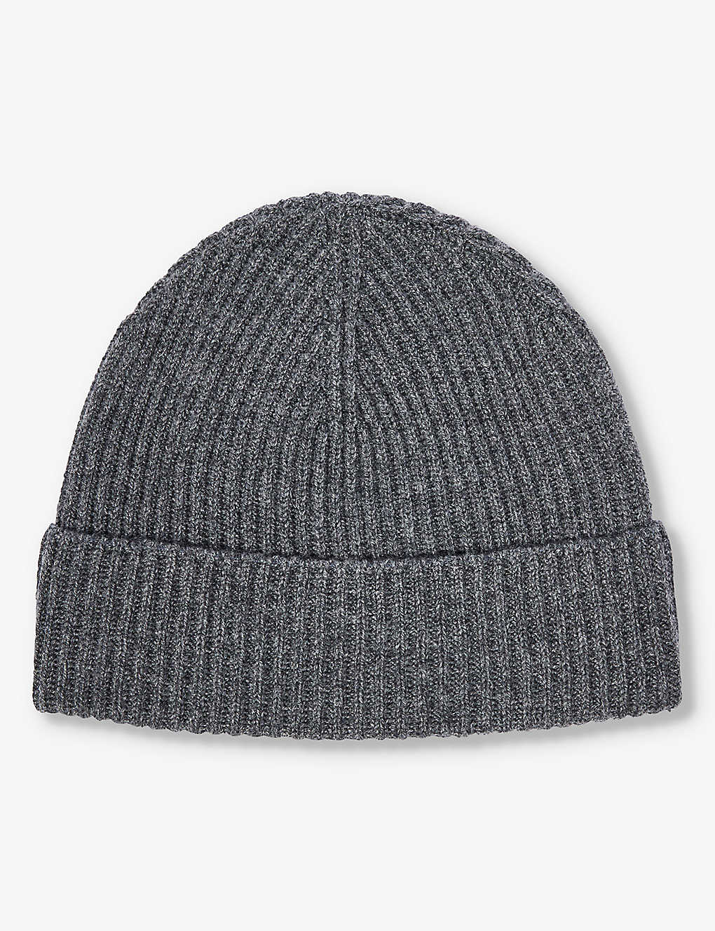 Johnstons Mens Sfa Mid Grey Ribbed-knit Folded-brim Cashmere Beanie Hat