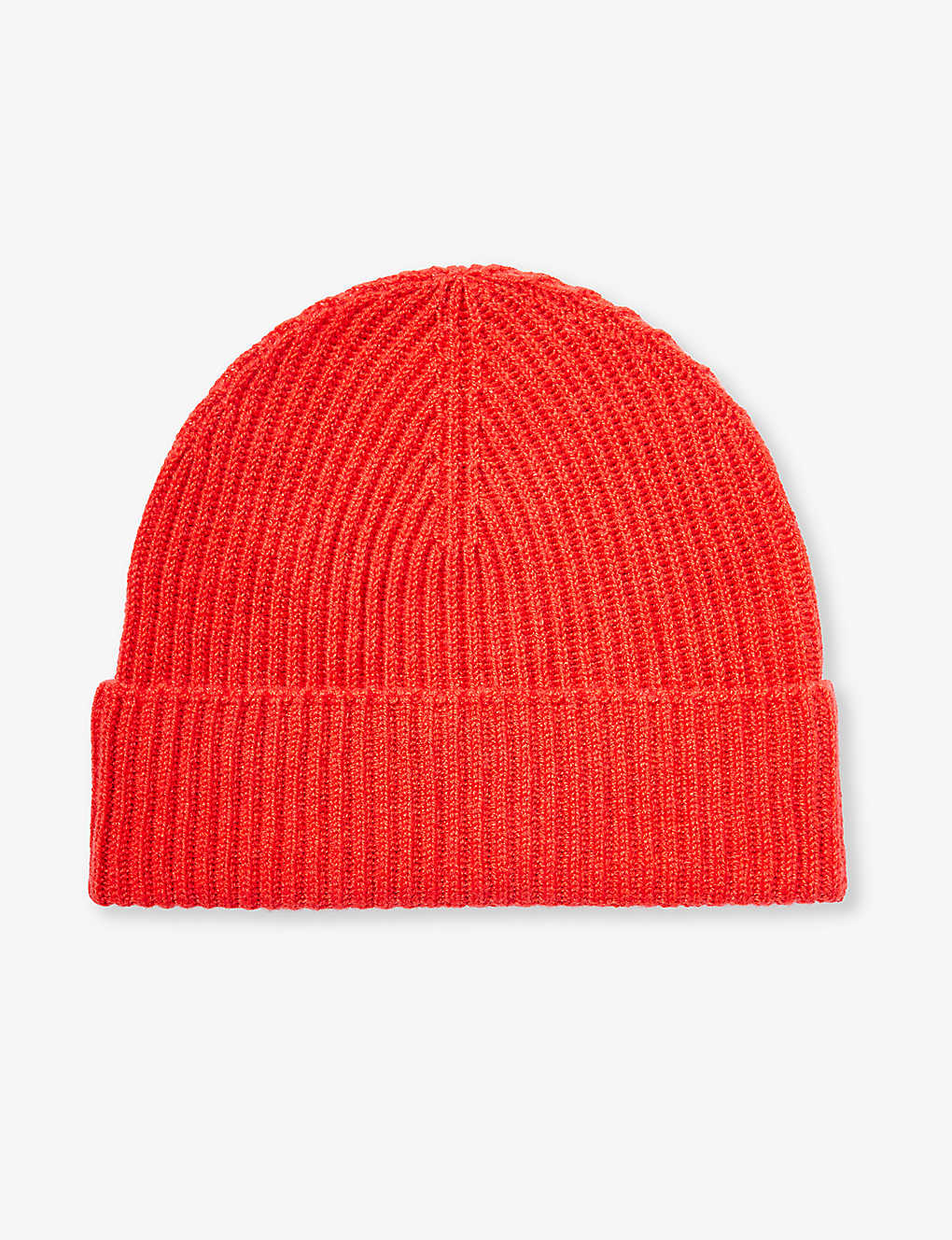 Johnstons Mens Orkney Red Ribbed Folded-brim Cashmere Beanie