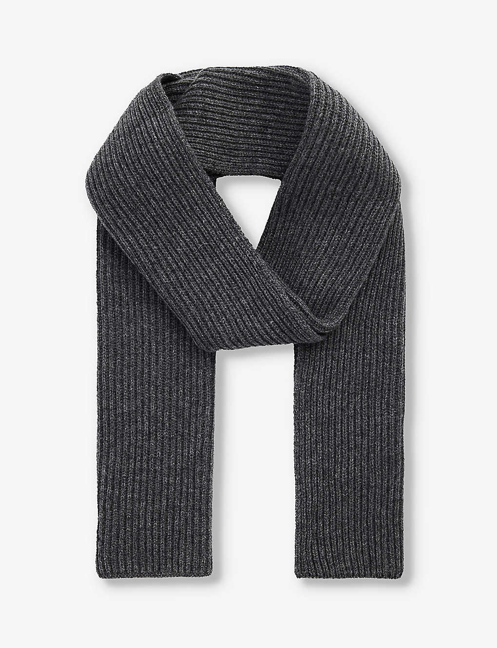 Johnstons Mens Sfa Mid Grey Brand-patch Ribbed Cashmere Scarf