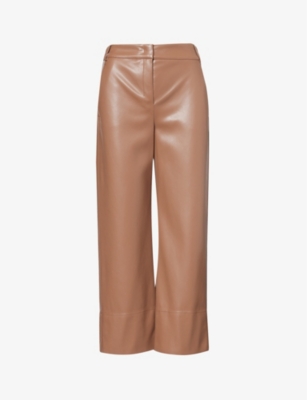 S Max Mara Womens Hazelnut Brown Soprano Wide-leg Mid-rise Faux-leather Trousers In Brown
