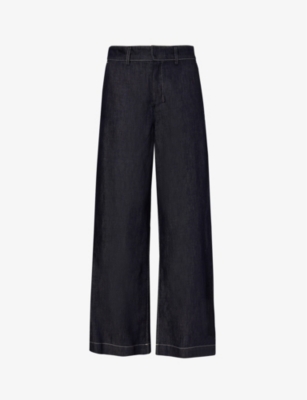 S MAX MARA: Amerigo contrast-stitch wide-leg mid-rise  denim and linen-blend jeans