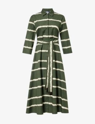 S Max Mara Womens Olanda Abstract-pattern Cotton Midi Dress Kaki In Kaki