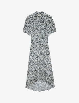 Zadig & Voltaire Rima Crepe Floral-print Shirtdress In Yellow