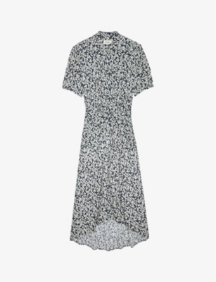 ZADIG & VOLTAIRE ZADIG&VOLTAIRE WOMENS VANILLE RIMA FLORAL-PRINT ASYMMETRIC CREPE MIDI DRESS