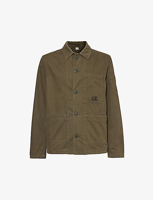 CP COMPANY: Logo-embroidered long-sleeved cotton shirt