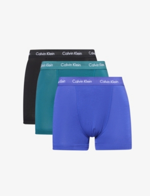 Calvin Klein Mens Multi Branded-waistband Mid-rise Pack Of Three Stretch-cotton Trunks