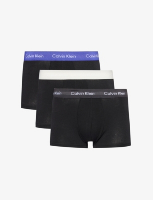 Shop Calvin Klein Men's Black Branded-waistband Pack Of Three Stretch-cotton Trunks