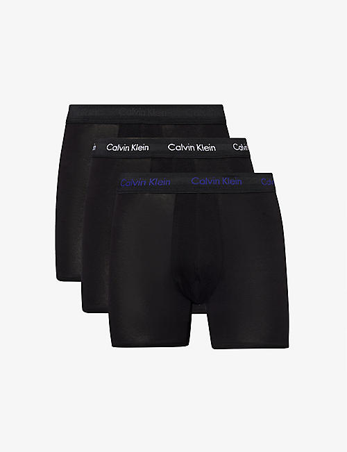 CALVIN KLEIN: Branded-waistband mid-rise pack of three stretch-cotton trunks