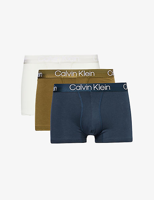 CALVIN KLEIN: Branded-waistband mid-rise pack of three stretch-jersey trunks