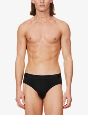 Calvin Klein Mens Black Branded-waistband Mid-rise Pack Of Three Stretch-jersey Briefs In Black