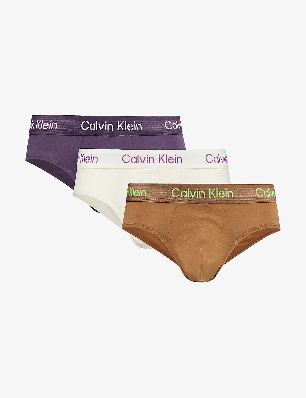 Calvin Klein Mens Multi Branded-waistband Mid-rise Pack Of Three Stretch-cotton Briefs