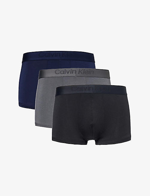 CALVIN KLEIN: Elasticated-waistband pack of three stretch-jersey trunks