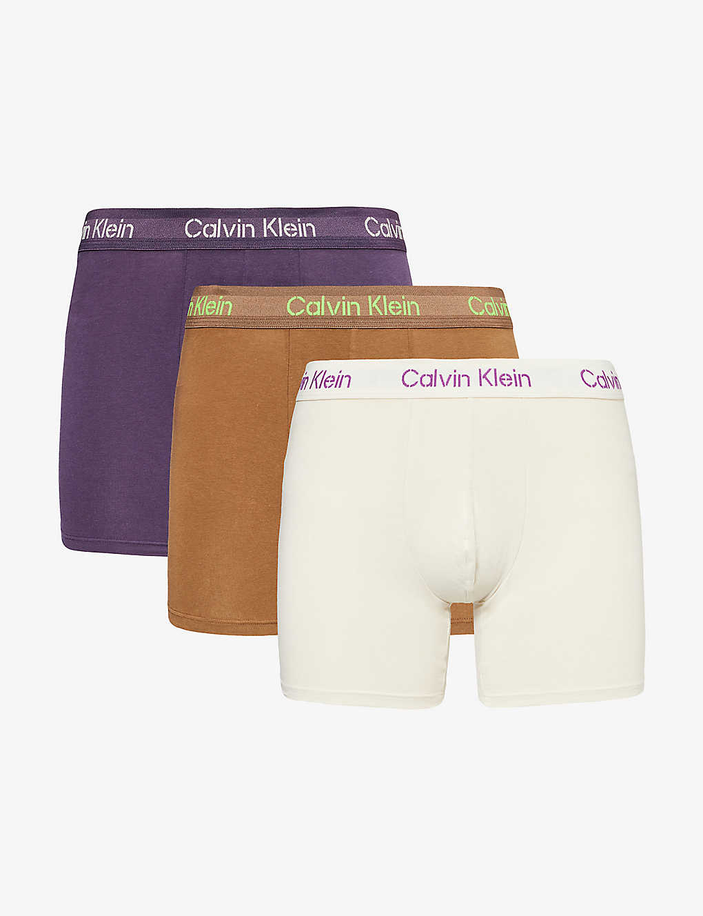 Calvin Klein Mens Multi Branded-waistband Mid-rise Pack Of Three Stretch-cotton Boxers