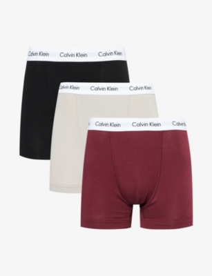 CALVIN KLEIN: Branded-waistband mid-rise pack of three stretch-cotton trunks