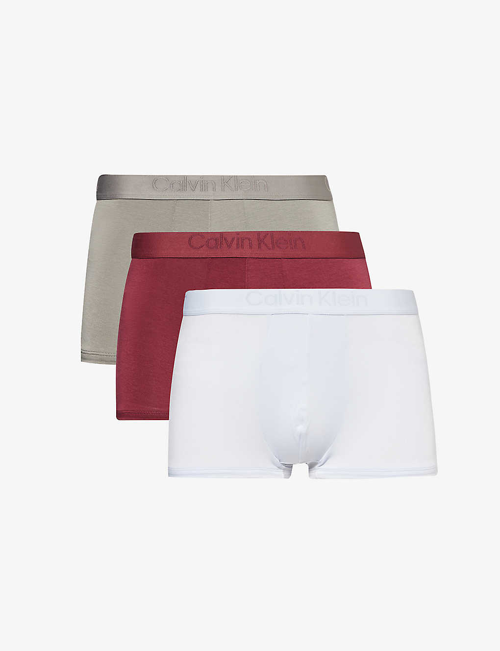 Calvin Klein Mens Multi Branded-waistband Low-rise Pack Of Three Stretch-jersey Trunks