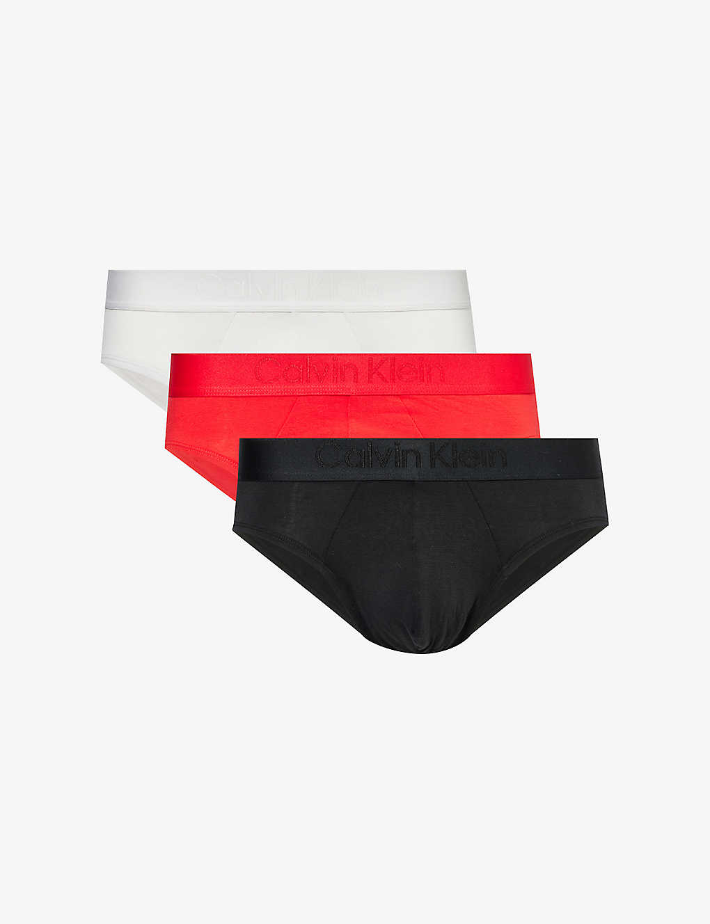 Calvin Klein Mens Multi Branded-waistband Mid-rise Pack Of Three Stretch-jersey Briefs