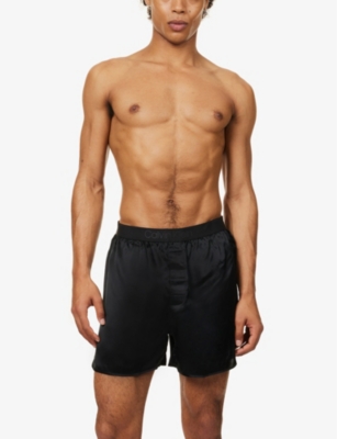 Shop Calvin Klein Men's Black Branded-waistband Mid-rise Silk Boxers