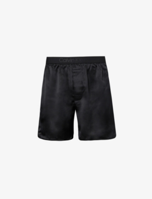 Calvin Klein Mens Black Branded-waistband Mid-rise Silk Boxers