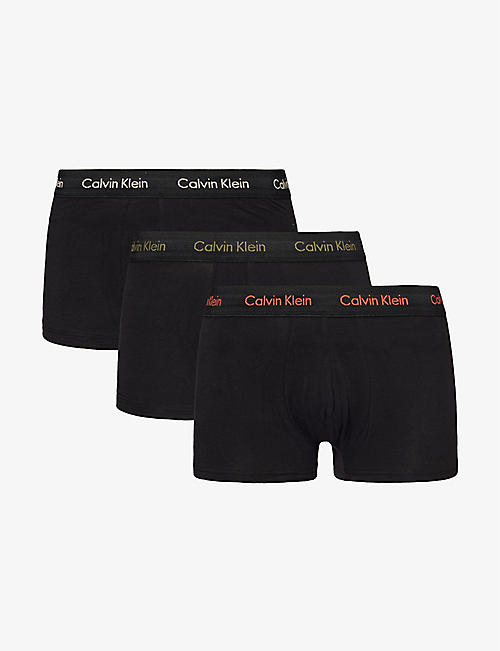 CALVIN KLEIN: Branded-waistband low-rise fitted stretch-cotton trunks pack of three