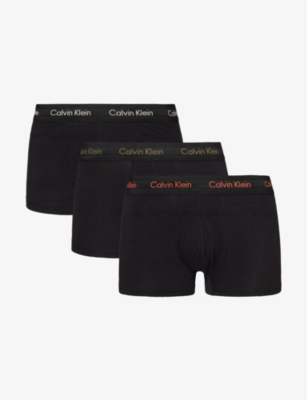 Calvin Klein Mens Blue Multi Branded-waistband Low-rise Fitted Stretch-cotton Trunks Pack Of Three
