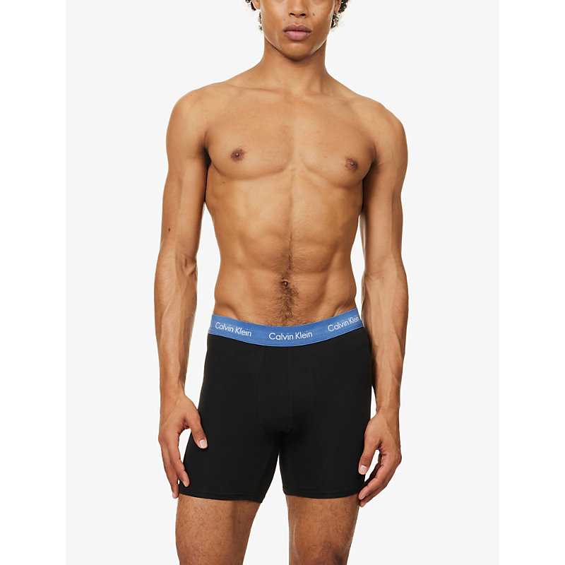Shop Calvin Klein Men's Black Multi Branded-waistband Pack Of Three Stretch-cotton Boxers