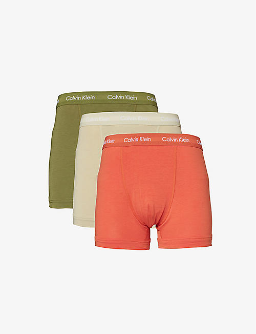 CALVIN KLEIN: Branded-waistband pack of three stretch-cotton trunks