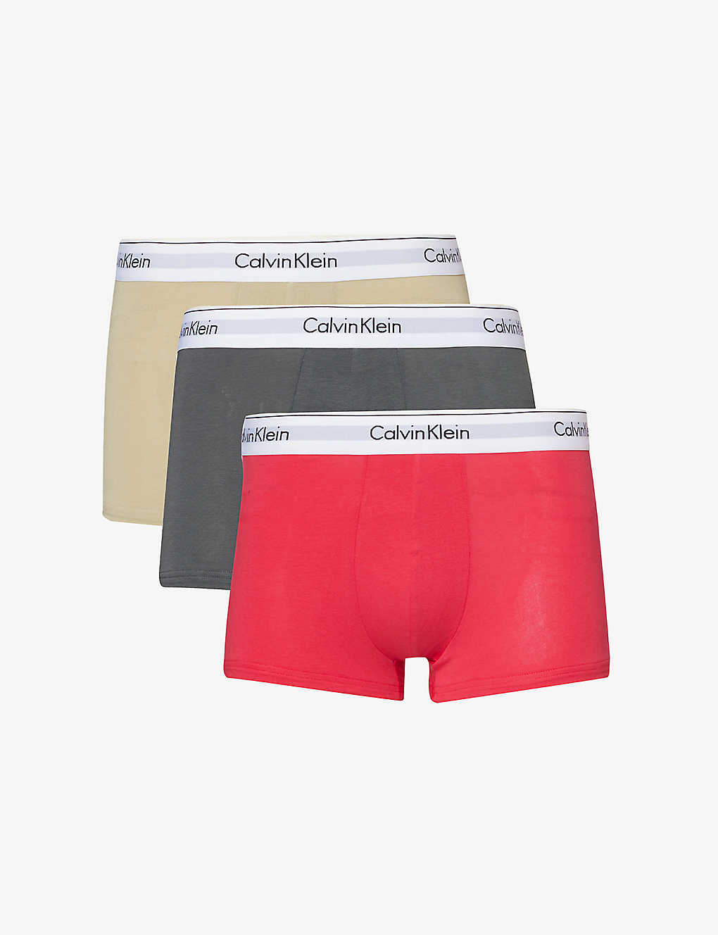 Calvin Klein Mens Multi Branded-waistband Pack Of Three Stretch-cotton Trunks