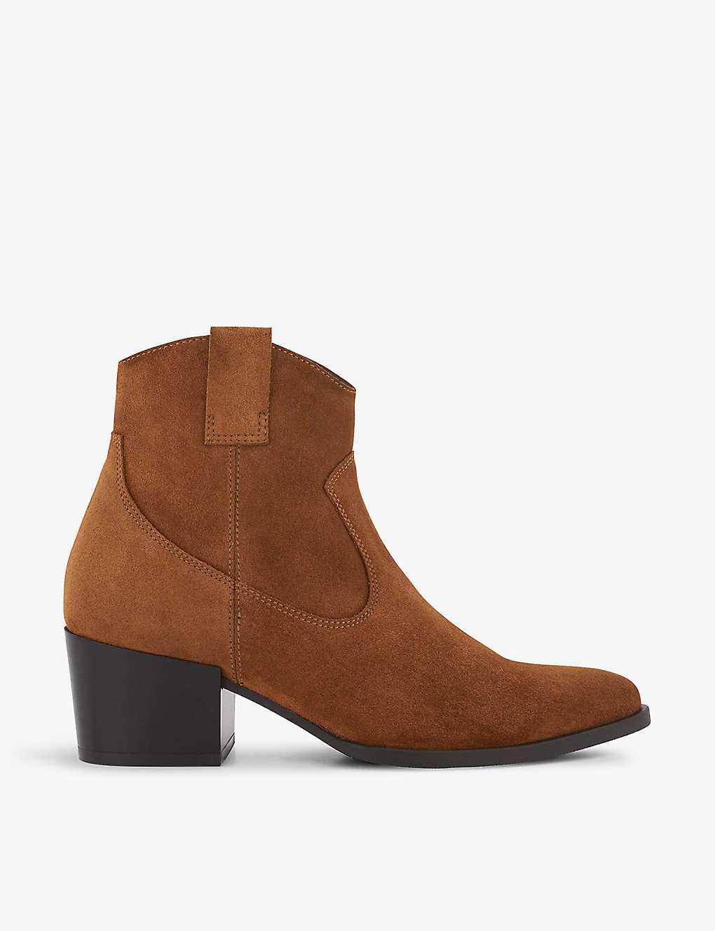 Dune Womens Tan-suede Possible Western Suede Heeled Ankle Boots