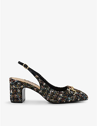 DUNE: Choices chain-embellished tweed slingback heeled courts
