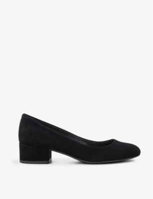 Dune Womens Black-suede Bracket Comfort Round-toe Suede Heeled Courts