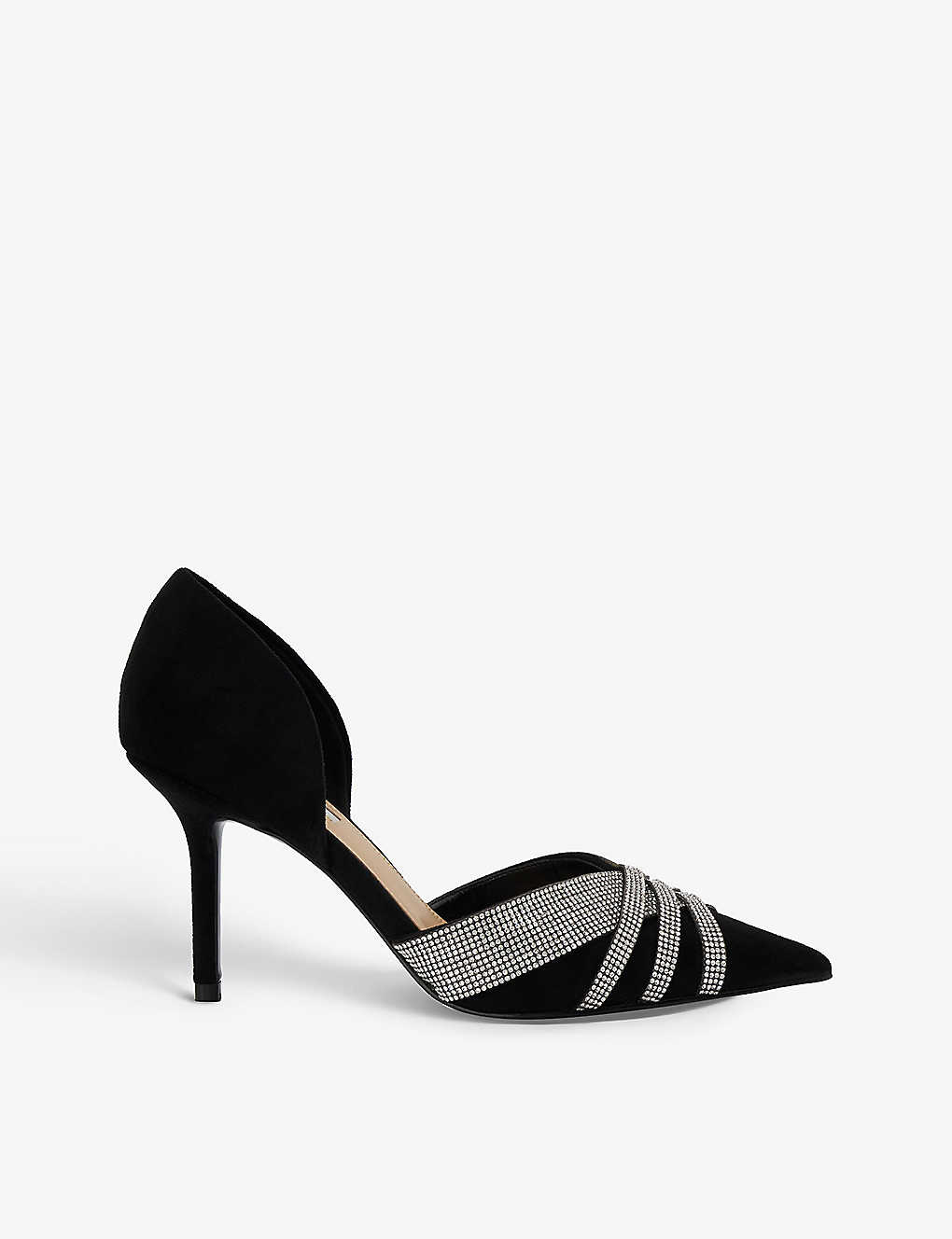 Dune Womens Black-micro Fibre Cincinatti Diamante-embellished Heeled Court Shoes