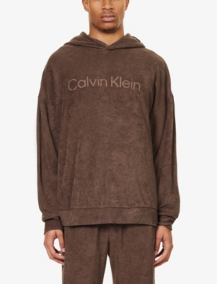 Shop Calvin Klein Men's Deep Mahogany Lounge Logo-print Cotton-blend Hoody