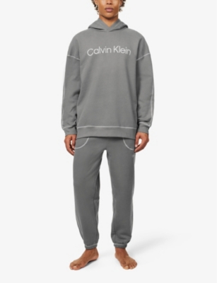 Shop Calvin Klein Men's Charcoal Grey Lounge Brand-embroidered Cotton-jersey Hoody