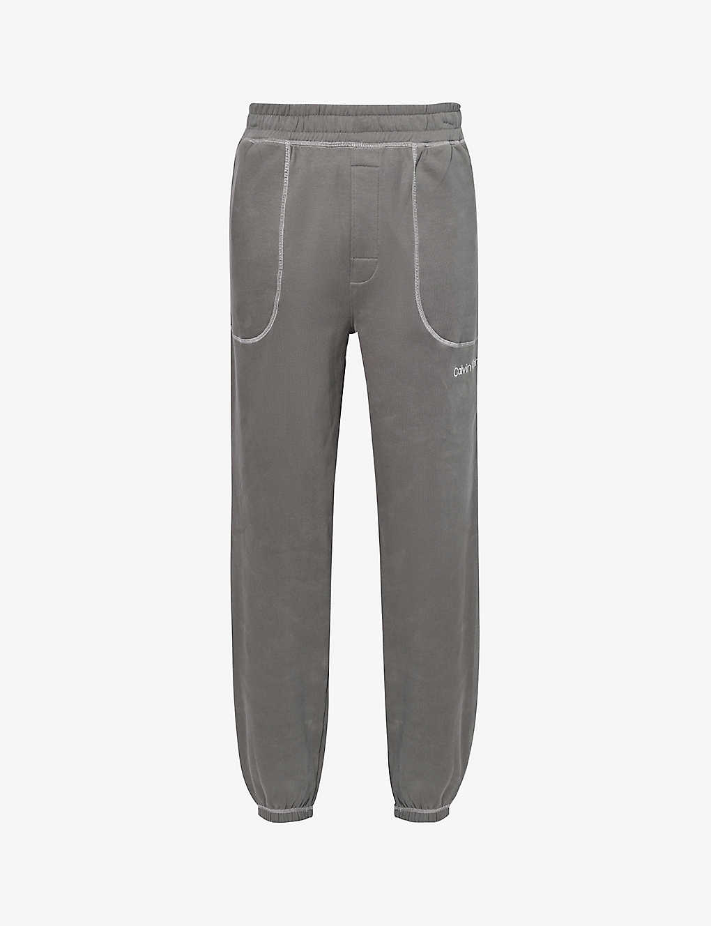 Calvin Klein Mens Charcoal Grey Lounge Brand-embroidered Cotton-jersey Jogging Bottoms In Gray