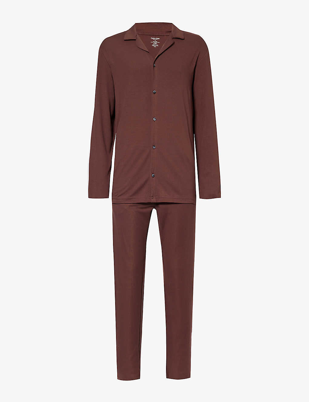 Calvin Klein Mens Deep Mahogany Camp-collar Relaxed-fit Stretch Cotton-blend Pyjama Set In Brown