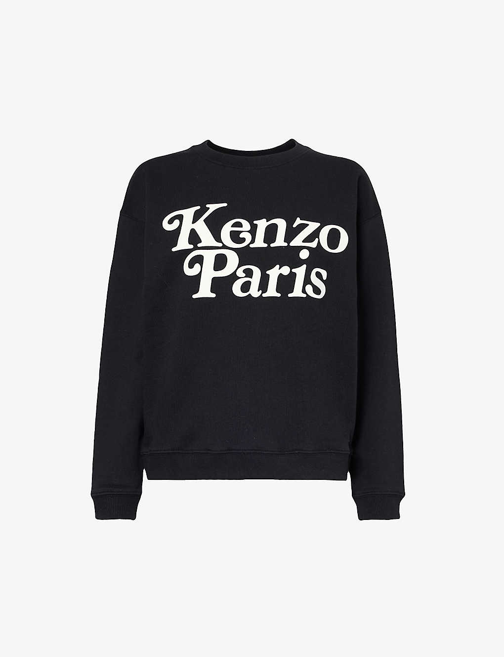 Shop Kenzo Women's Black X Verdy Brand-print Cotton-jersey Sweatshirt