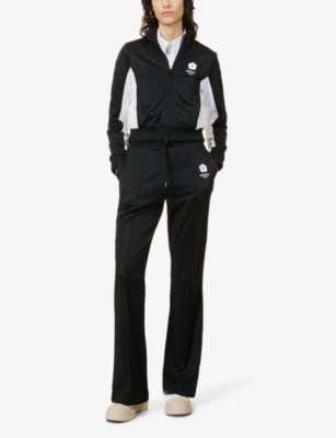 Shop Kenzo Women's Black Flare-leg Mid-rise Stretch-woven Trousers